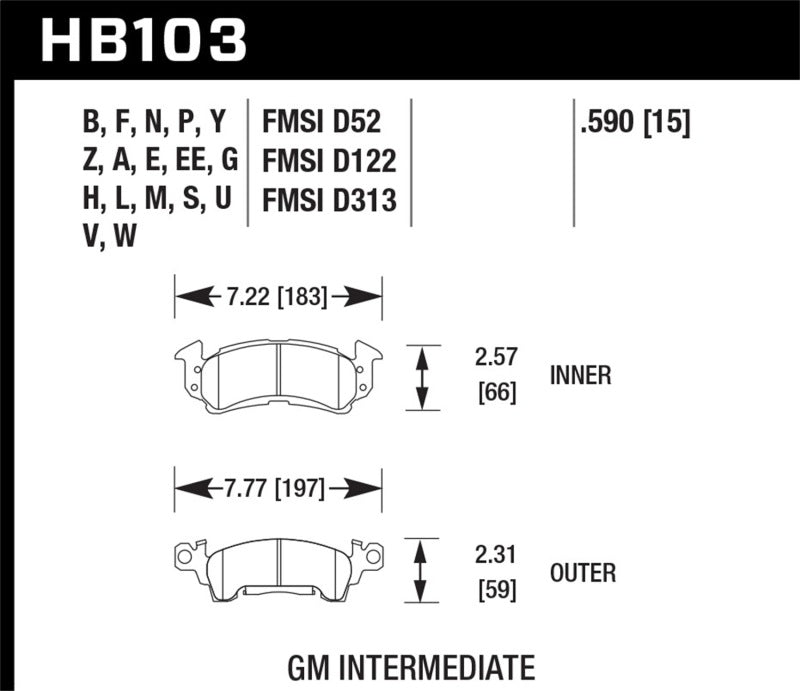 Plaquettes de frein arrière Hawk 69-81 Chevy Camaro HT-10 Race