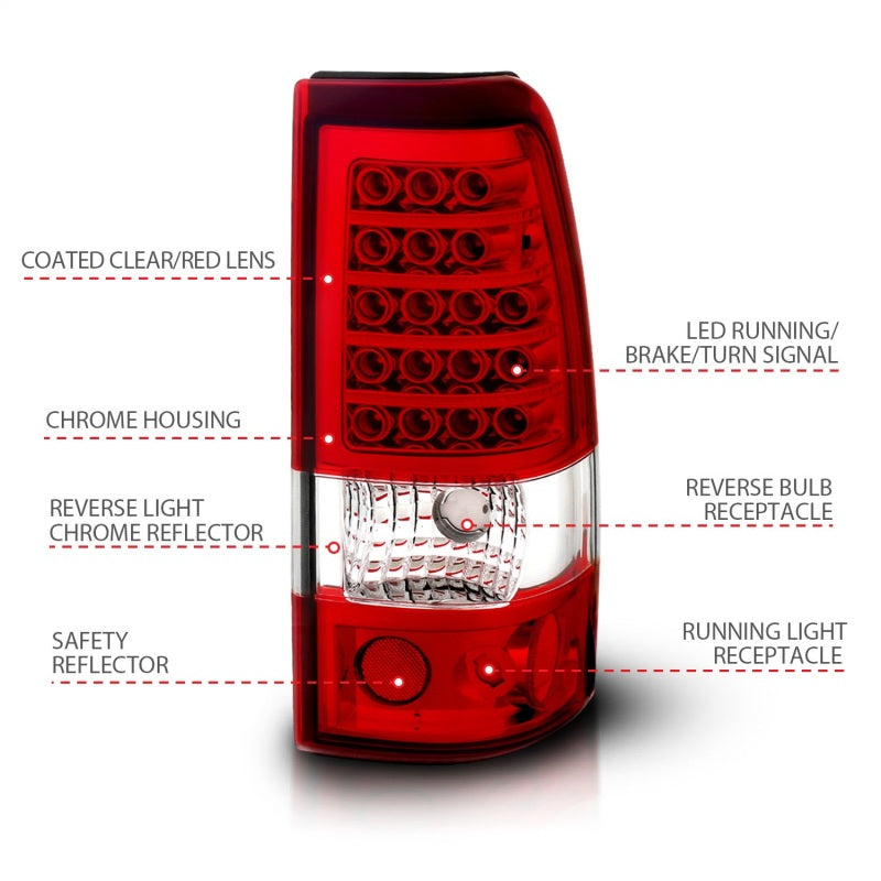 Feux arrière à LED ANZO 2003-2006 Chevrolet Silverado 1500 Rouge/Clair