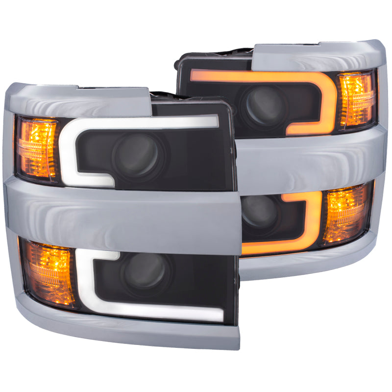 Phares de projecteur ANZO 15-17 Chevrolet Silverado 2500HD / 3500HD Noir avec bordure chromée