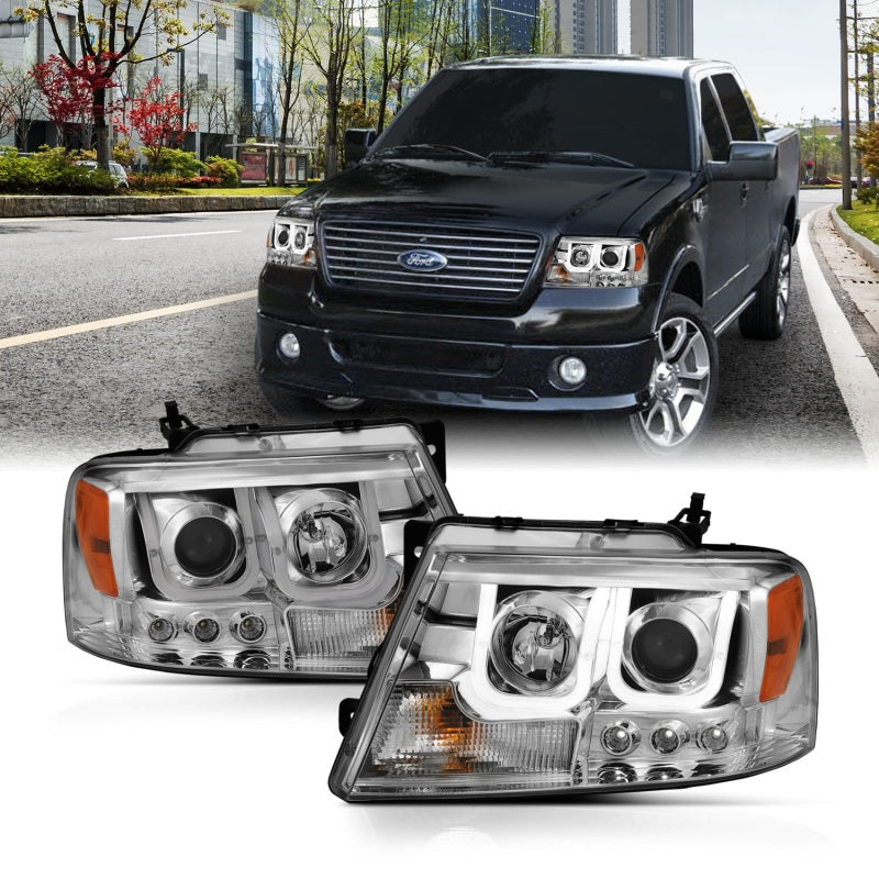 Phares de projecteur ANZO 2004-2008 Ford F-150 avec barre en U chromée