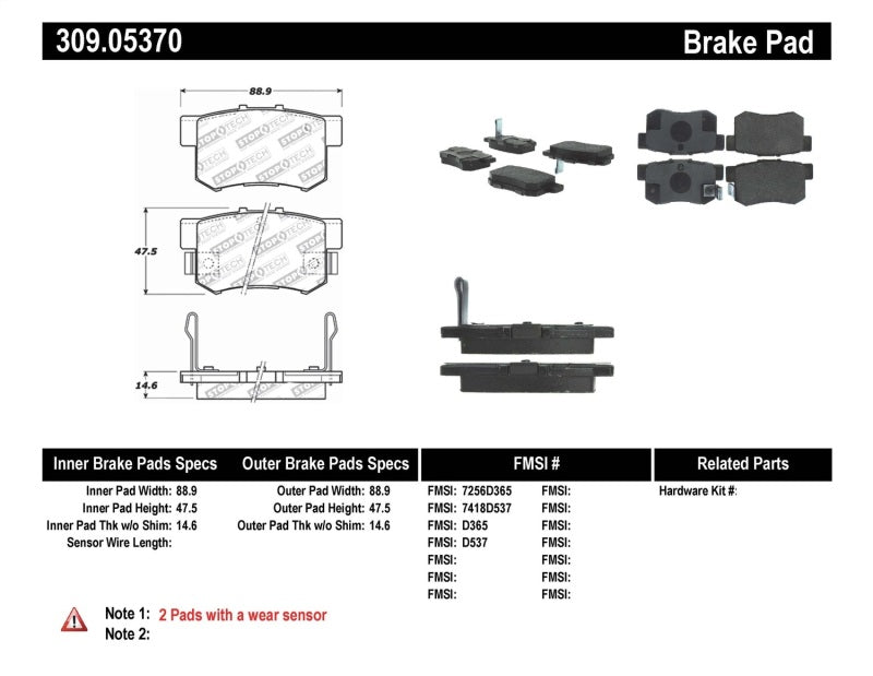 Plaquettes de frein arrière StopTech Performance pour Honda S2000 00-09 / Accord 92-07 / Acura TSX 04-10 / RSX 02-06