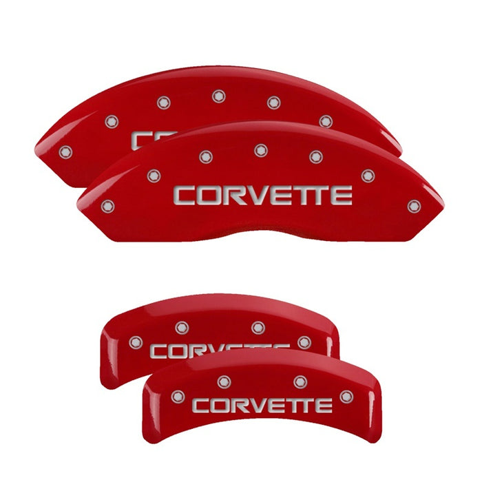 Couvre-étriers MGP 4 rouge brillant gravés avec Corvette C4 (kit complet 4 pièces)