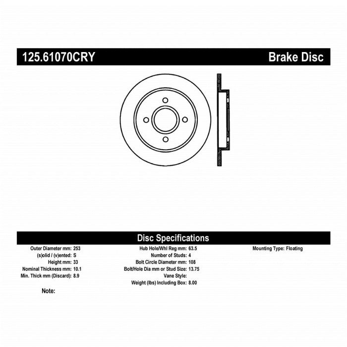 Rotor Premium StopTech Cryo-Stop pour Ford Focus 01-07