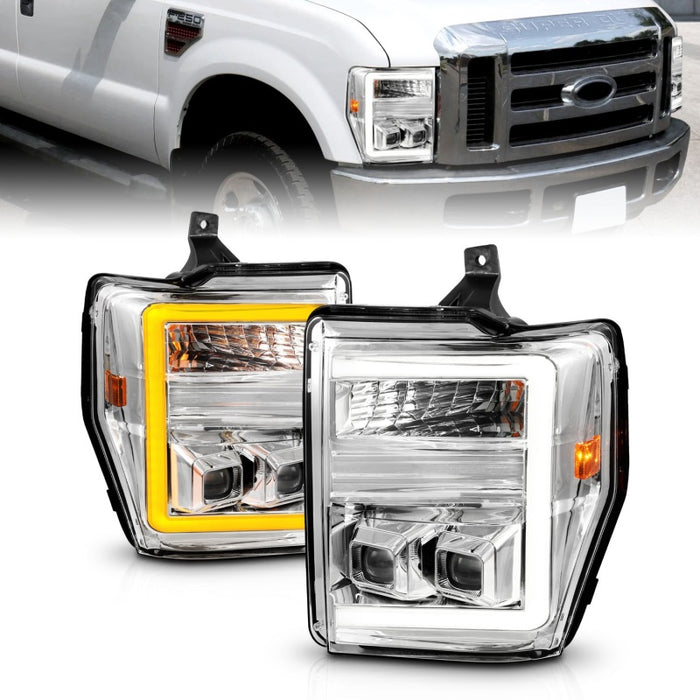 ANZO 08-10 Ford F-250 - F-550 Super Duty Phares de projecteur avec barre lumineuse Switchback Boîtier chromé