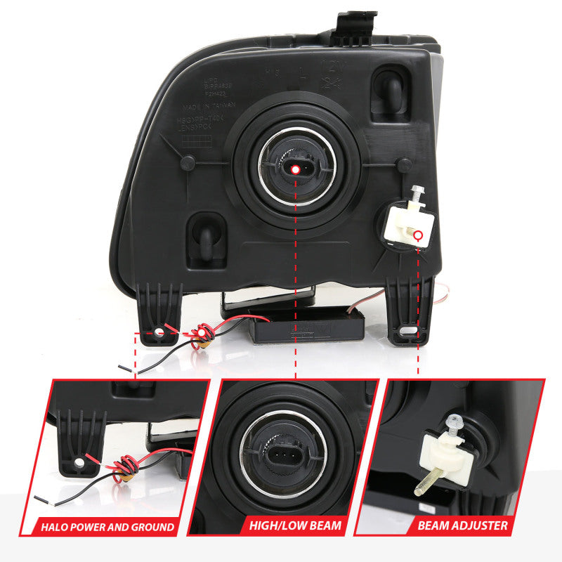 Phares en cristal ANZO 2005-2009 Ford Mustang avec halo noir (CCFL)