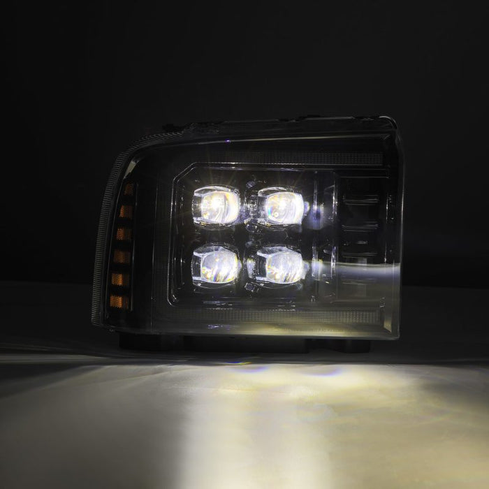 Phares de projecteur à LED AlphaRex 05-07 Ford Super Duty/Excursion NOVA-Series Alpha-Blk avec éclairage actif