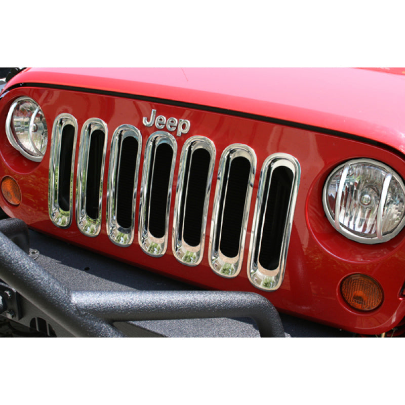 Inserts de calandre robustes chromés pour Jeep Wrangler 07-18