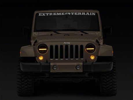 Phares à DEL axiaux Raxiom 97-18 Jeep Wrangler TJ et JK 7 pouces avec DRL - Boîtier noir (lentille transparente)
