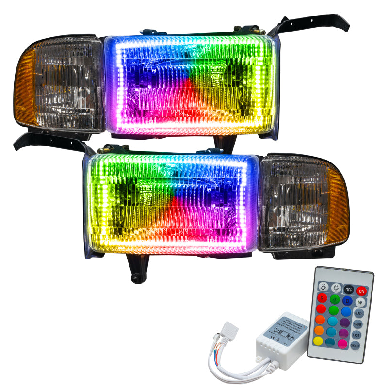 Oracle 94-02 Dodge Ram Pre-Assembled Halo Headlights - ColorSHIFT w/ Simple Controller SEE WARRANTY