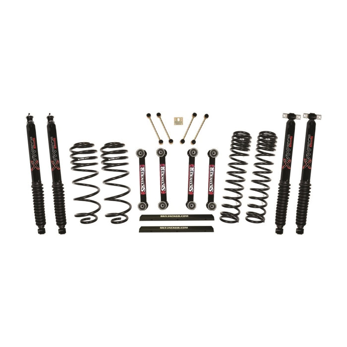 Kit de course longue durée Skyjacker 03-06 Jeep TJ 4 pouces D-Rate avec biellettes inférieures OE FR/RR/amortisseurs Max noirs