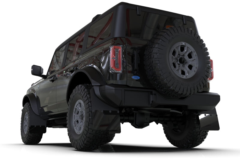 Rally Armor 21-22 Ford Bronco (Steel Bmpr - NO Rptr/Sprt - NO RR/RB) Blk Mud Flap w/Cy Orange Logo