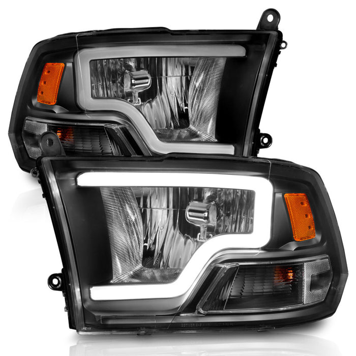 Phares en cristal ANZO 2009-2018 Dodge Ram 1500 avec barre lumineuse et boîtier noir