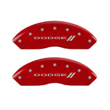 MGP 4 Caliper Covers Engraved Front & Rear With stripes/Dodge Red finish silver ch