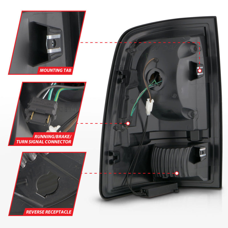 Feux arrière à LED ANZO 09-18 Dodge Ram 1500 avec boîtier noir séquentiel/lentille fumée