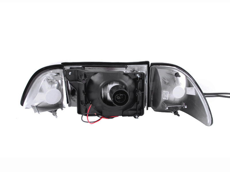 Phares en cristal ANZO 1987-1993 Ford Mustang Chrome avec feux d'angle 2 pièces