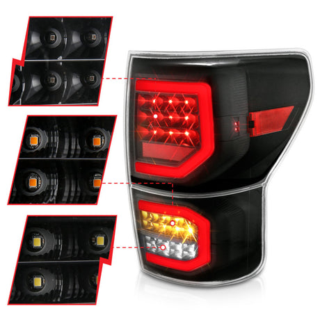 Feux arrière à LED ANZO 2007-2013 Toyota Tundra style planche noir avec lentille transparente