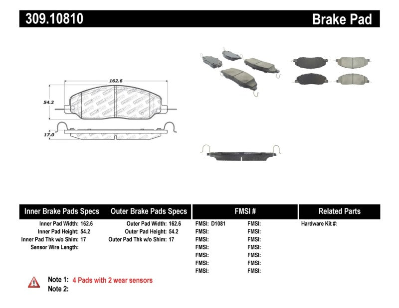 Plaquettes de frein avant StopTech Performance 05-09 Ford Mustang Cobra/Mach 1 V6/GT / 10 Shelby/Shelby GT