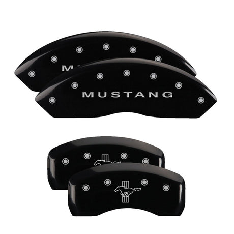 Couvre-étriers MGP 4 gravés à l'avant Mustang gravés à l'arrière Bar &amp; Pony finition noire argent ch