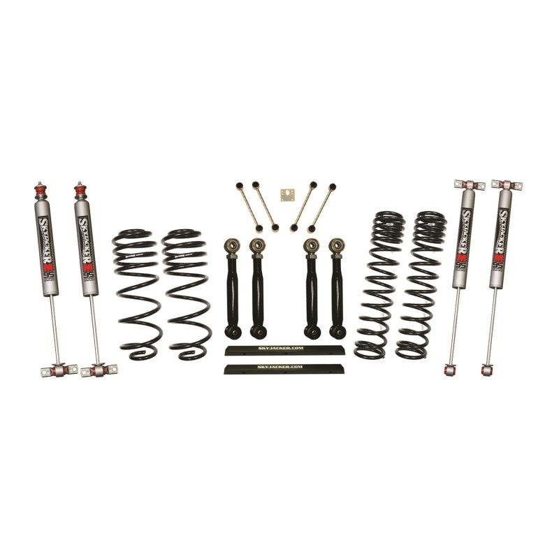 Kit de débattement long Skyjacker 03-06 Jeep TJ 4 pouces D-Rate avec biellettes flexibles inférieures réglables avant/arrière/amortisseurs monotubes M95