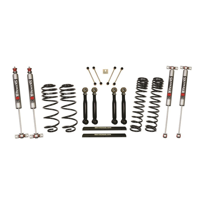 Kit de débattement long Skyjacker 03-06 Jeep TJ 4 pouces D-Rate avec biellettes flexibles inférieures réglables avant/arrière/amortisseurs monotubes M95