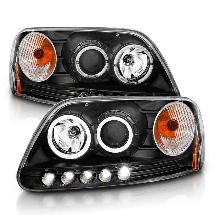 Phares de projecteur ANZO 1997.5-2003 Ford F-150 avec halo et LED noir 1 pièce