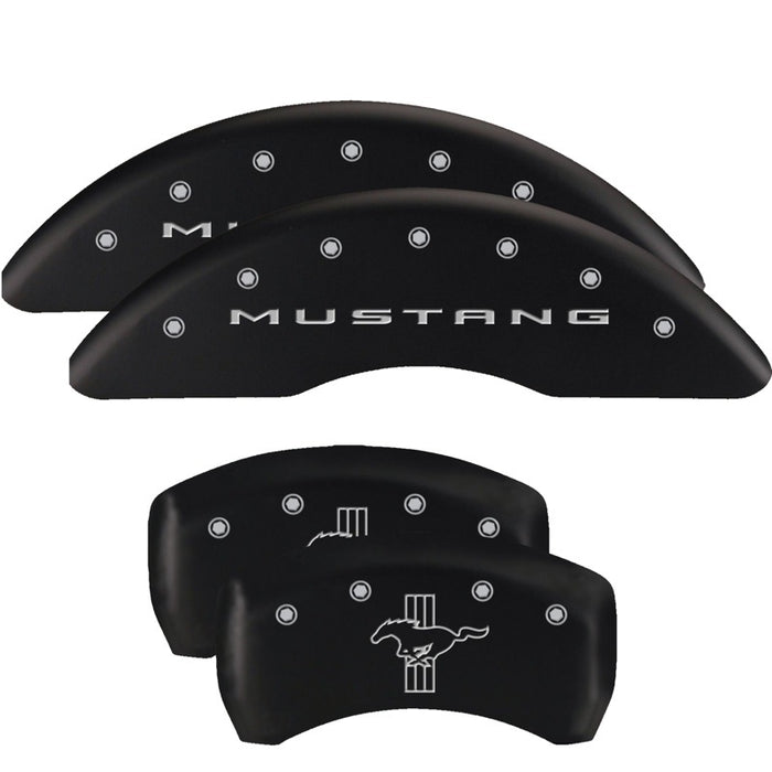 MGP 4 Caliper Covers Engraved Front 2015/Mustang Engraved Rear 2015/Bar & Pony Black finish slvr ch