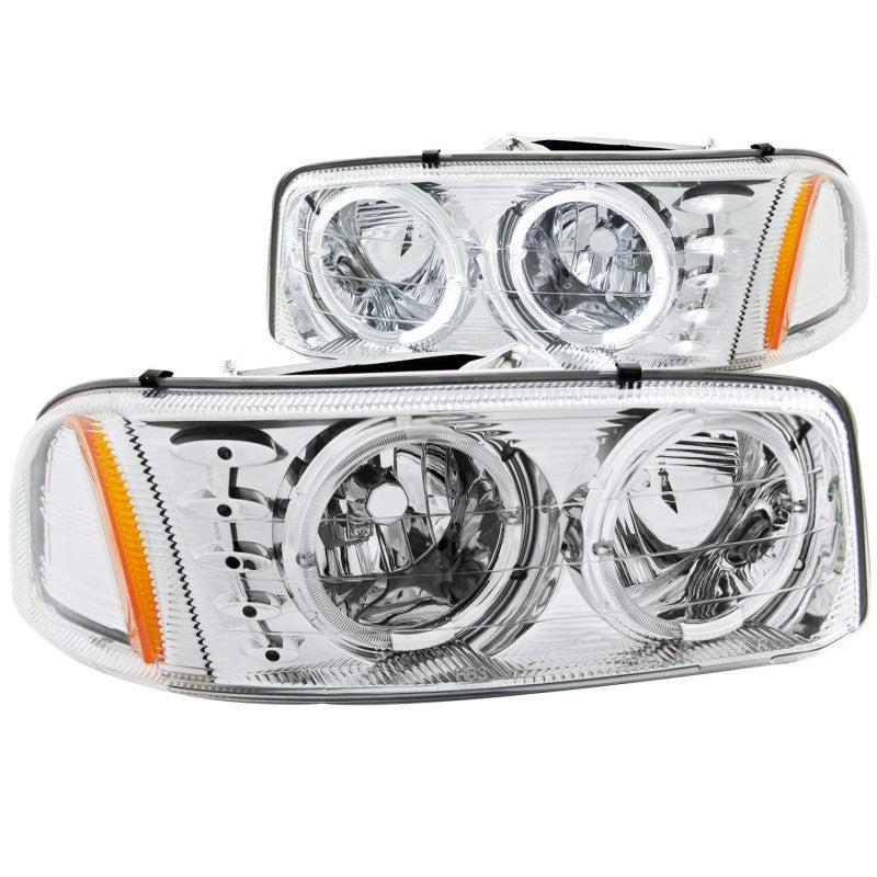 Phares en cristal ANZO 1999-2006 Gmc Sierra 1500 avec halo et LED chromés