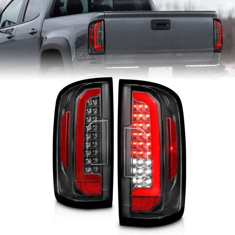Feux arrière à LED complets ANZO 15-21 Chevrolet Colorado avec barre lumineuse rouge, boîtier noir, lentille transparente