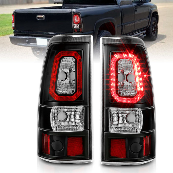 Feux arrière à LED ANZO 1999-2002 Chevy Silverado 1500 style planche noir avec lentille transparente