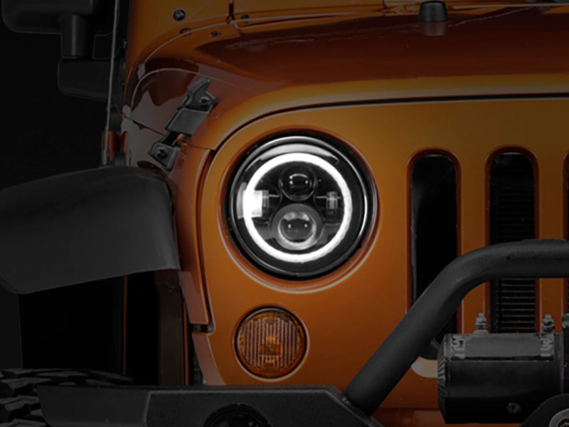 Phares axiaux à halo Raxiom 97-18 Jeep Wrangler TJ/JK avec signaux ambrés DRL - Blk Hsng (lentille transparente)