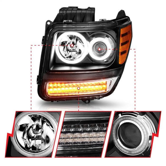 Phares de projecteur ANZO 2007-2012 Dodge Nitro avec halo noir (CCFL) G2