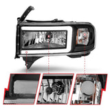 Phare ANZO 94-02 Dodge RAM Crystal - avec barre lumineuse et boîtier noir