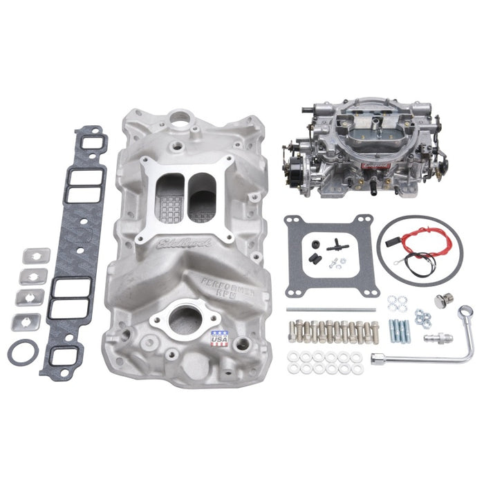 Kit collecteur et carburateur Edelbrock Performer RPM Small Block Chevrolet 1957-1986 Finition naturelle