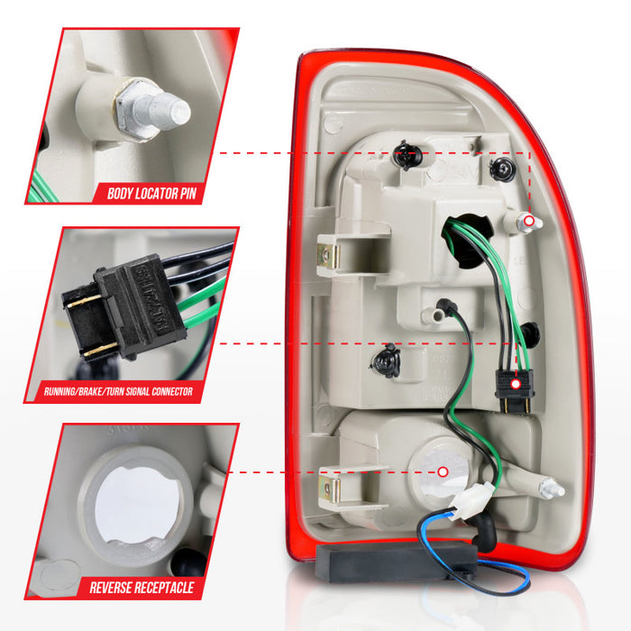 ANZO 1997-2004 Dodge Dakota Feux arrière à LED Boîtier chromé Paire de lentilles rouges