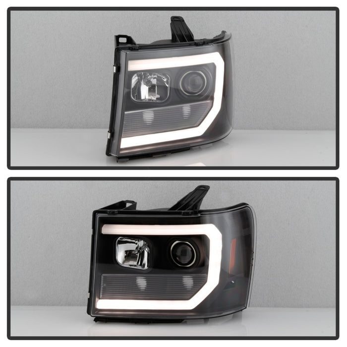 Spyder 07-13 GMC Sierra 1500-3500 Ver 2 Proj Headlights - DRL LED - All Blk PRO-YD-GS07V2-LBDRL-BKV2