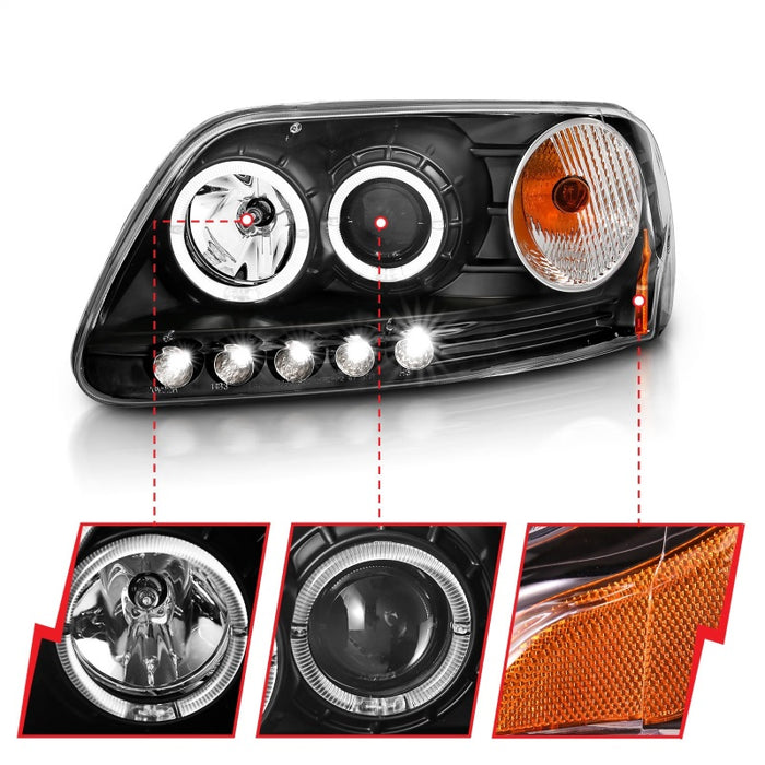 Phares de projecteur ANZO 1997.5-2003 Ford F-150 avec halo et LED noir 1 pièce