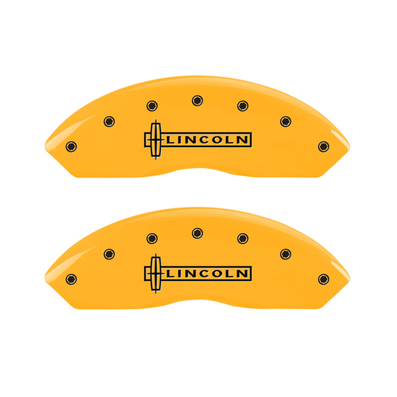 MGP 4 Caliper Covers Engraved Front & Rear Lincoln Yellow finish black ch