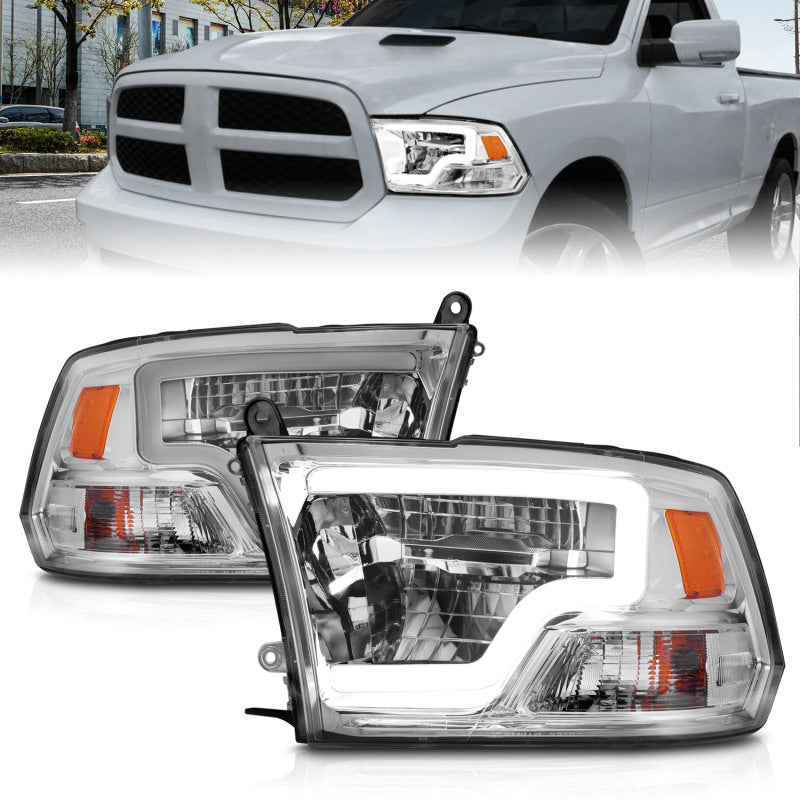 ANZO 2009-2020 Dodge Ram 1500 Phares de projecteur carrés entièrement à LED avec boîtier chromé Ambre chromé