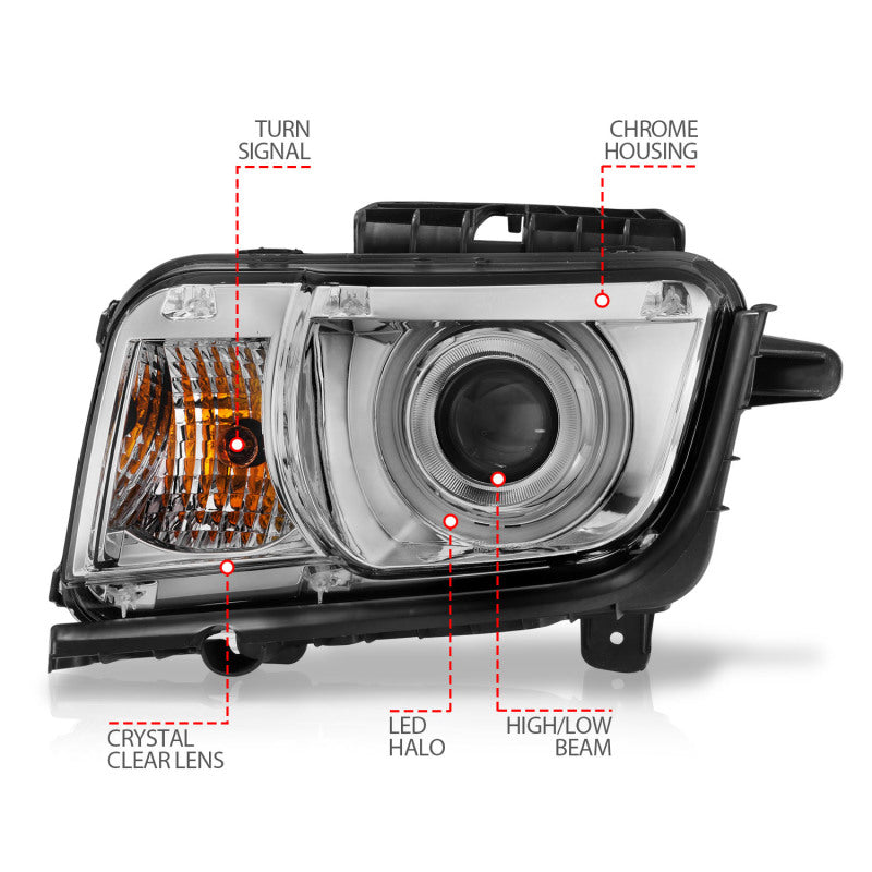 Phares de projecteur ANZO 2010-2013 Chevrolet Camaro avec halo chromé (CCFL)