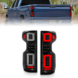 Anzo 19-21 Chevy Silverado Work TruckFeux arrière entièrement à LED Boîtier noir Lentille transparente G2 (avec barres lumineuses C)