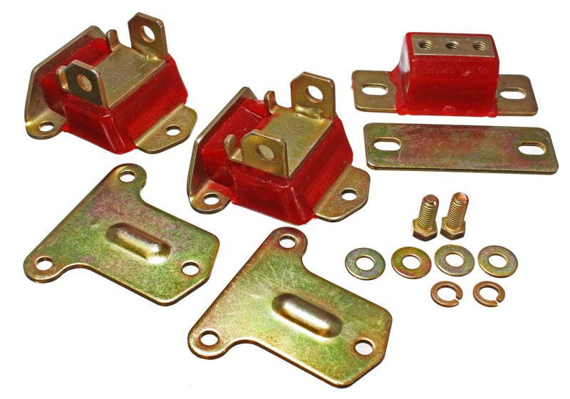 Ensemble complet de supports de moteur et de transmission Energy Suspension 69-72 Camaro/70-73 Monte Carlo Red, finition zinc