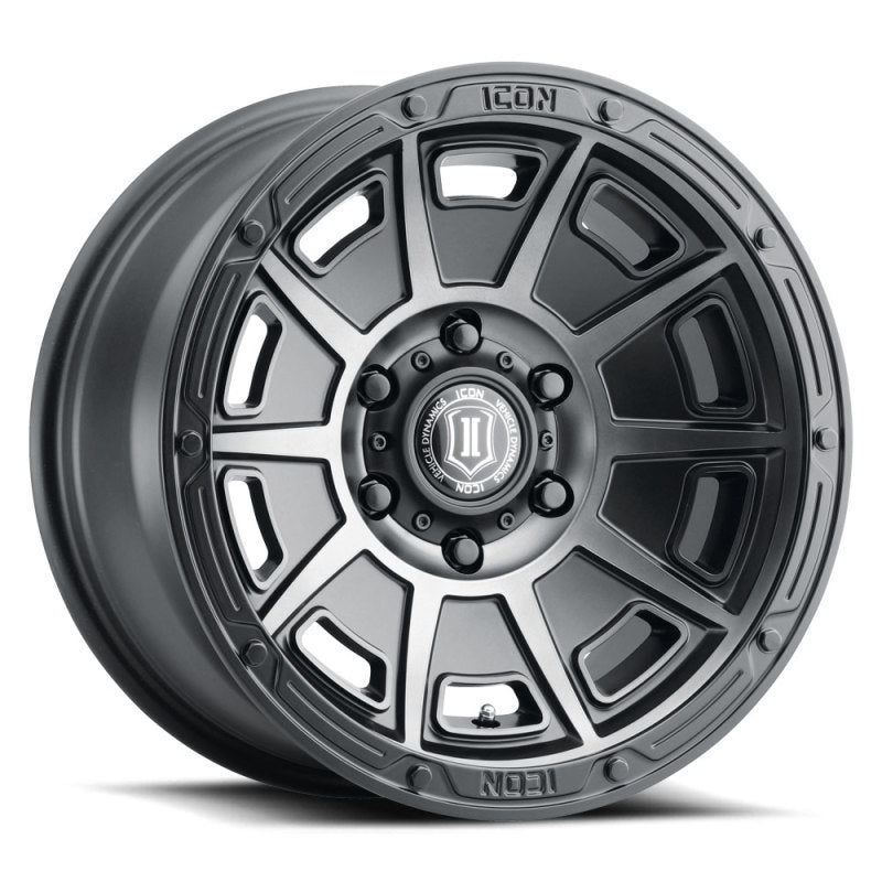 ICON Victory 17x8.5 5x4.5 0mm Offset 4.75in BS Smoked Satin Black Tint Wheel