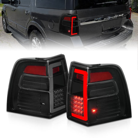 Feux arrière à LED ANZO 07-17 Ford Expedition avec barre lumineuse, boîtier noir, lentille fumée