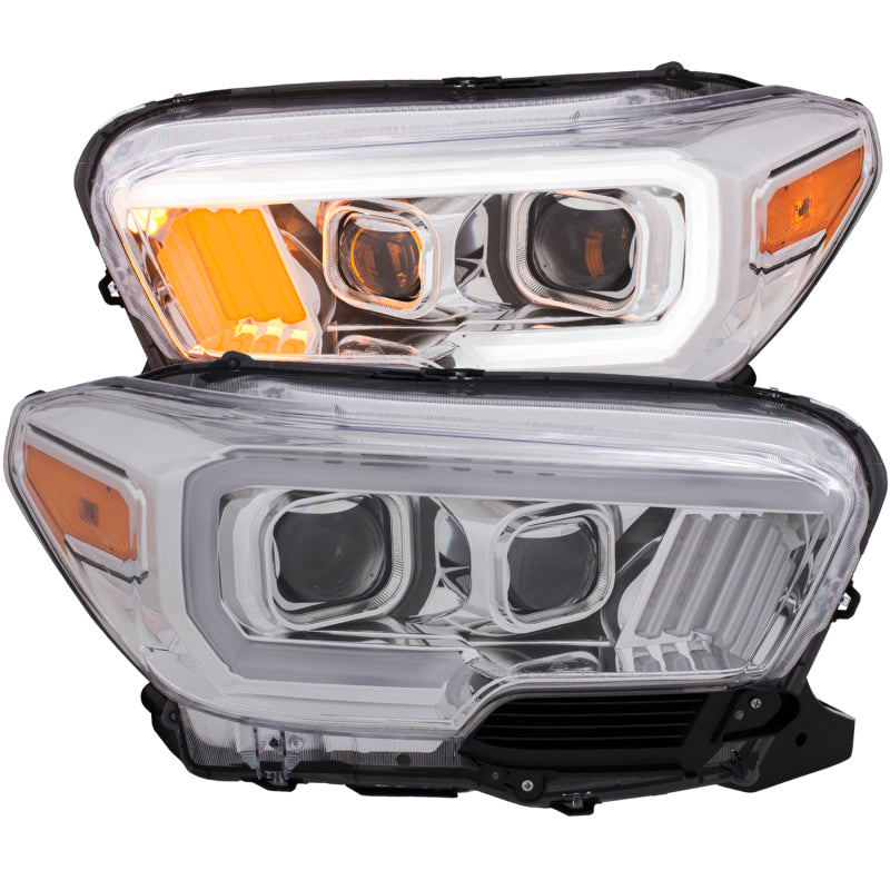 Phares de projecteur ANZO 2016-2017 Toyota Tacoma avec design de style planche Chrome avec ambre