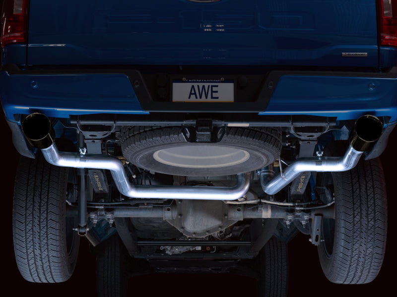 AWE 0FG 21+ Ford F150 Échappement arrière double divisé Cat-Back - Embouts noirs diamantés de 5 pouces