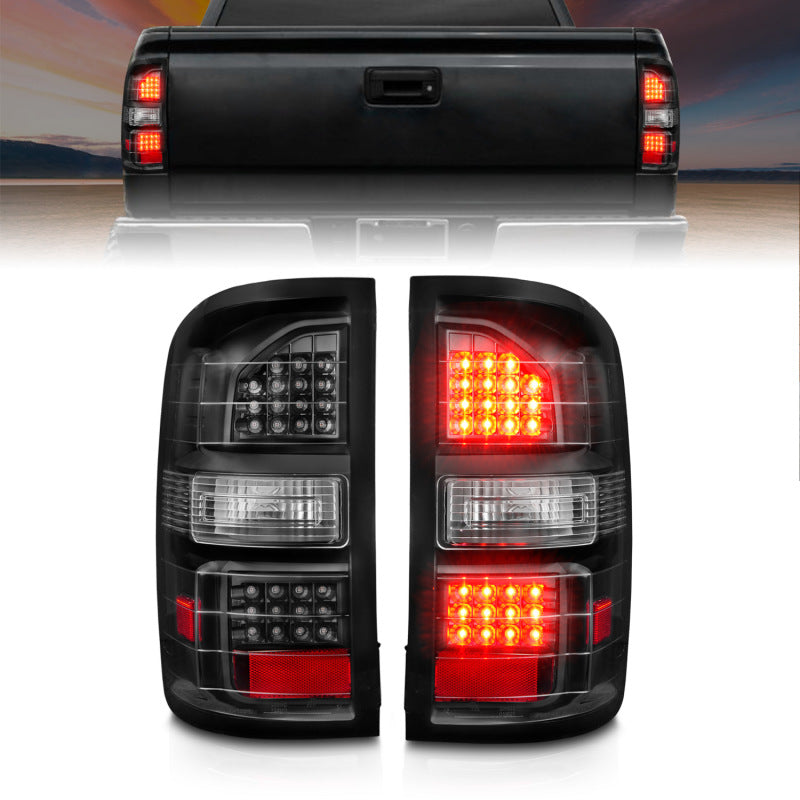 Feux arrière à LED ANZO 2014-2018 GMC Sierra Boîtier noir Lentille transparente