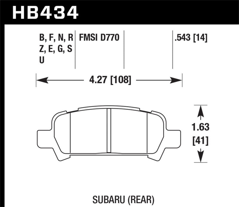 Plaquettes de frein arrière Hawk DTC-60 pour Subaru Baja/Forester/Impreza/Legacy