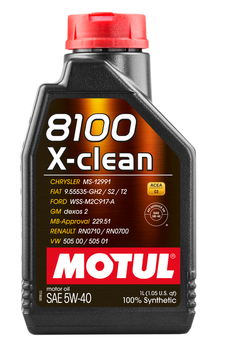 Huile moteur synthétique Motul 1L 8100 5W40 X-CLEAN C3 -505 01-502 00-505 00-LL04