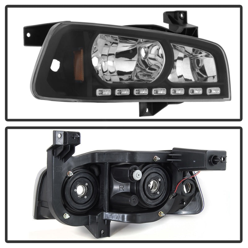 xTune Dodge Charger 06-10 1Pc LED Crystal Headlights Black HD-ON-DCH05-1PC-LED-BK