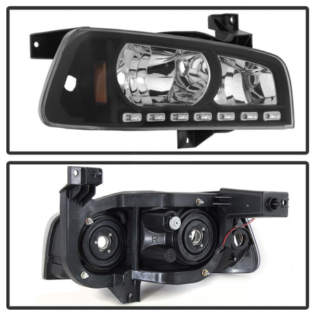 xTune Dodge Charger 06-10 1Pc LED Crystal Headlights Black HD-ON-DCH05-1PC-LED-BK